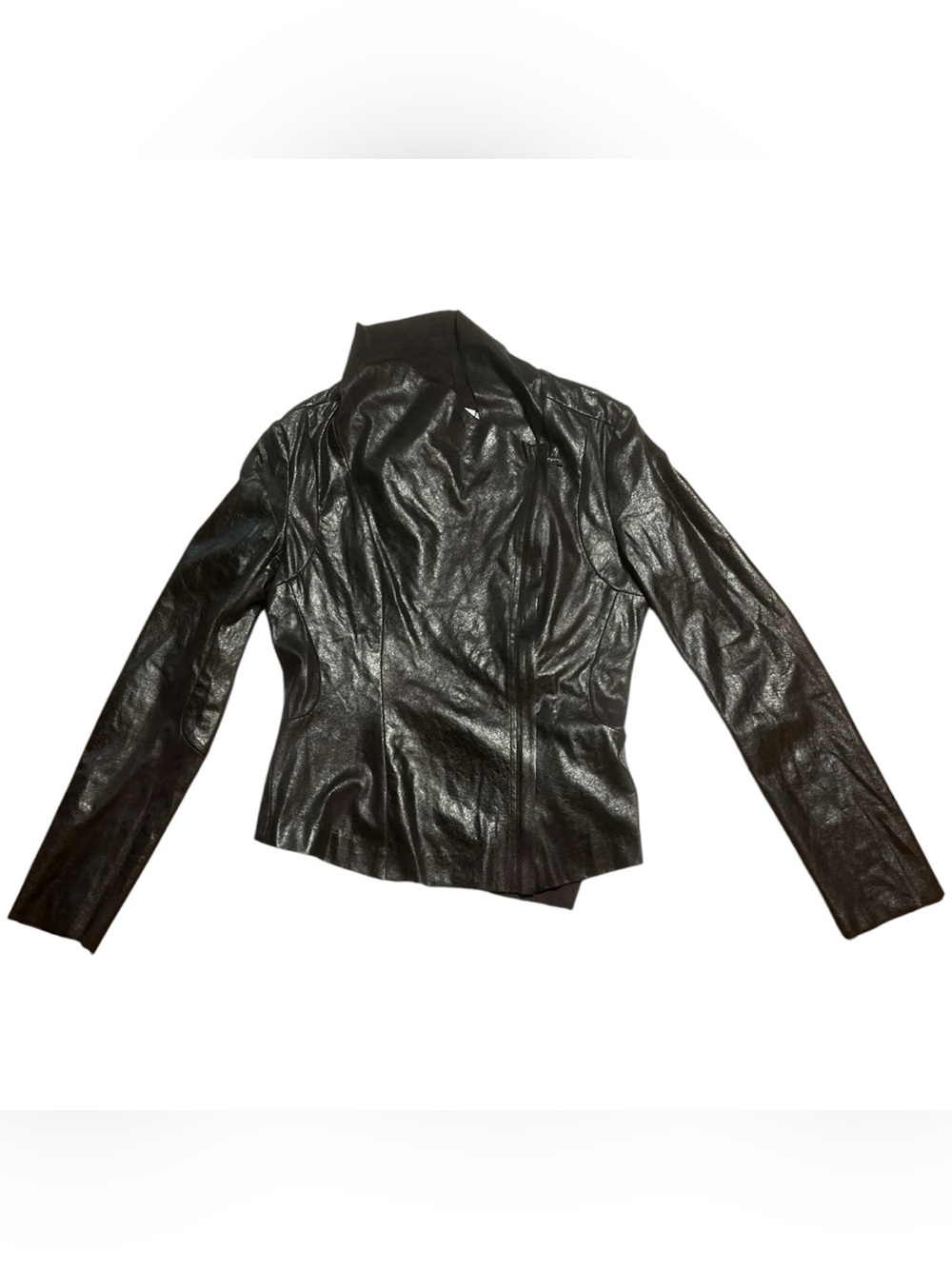 Calvin Klein black faux leather asymmetric zip jacket size small Dragon Rider